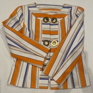 Doncaster Striped Orange and Blue Women's Blazer with Oversized Gold Hardware
